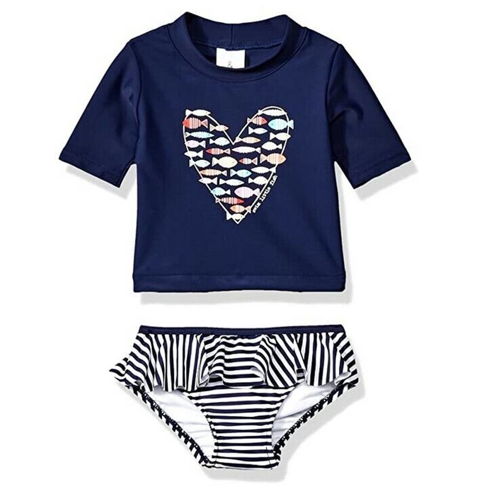 Kiko & Max Fish Heart Rashguard With Ruffle Stripe Bottoms Multi Size 24M